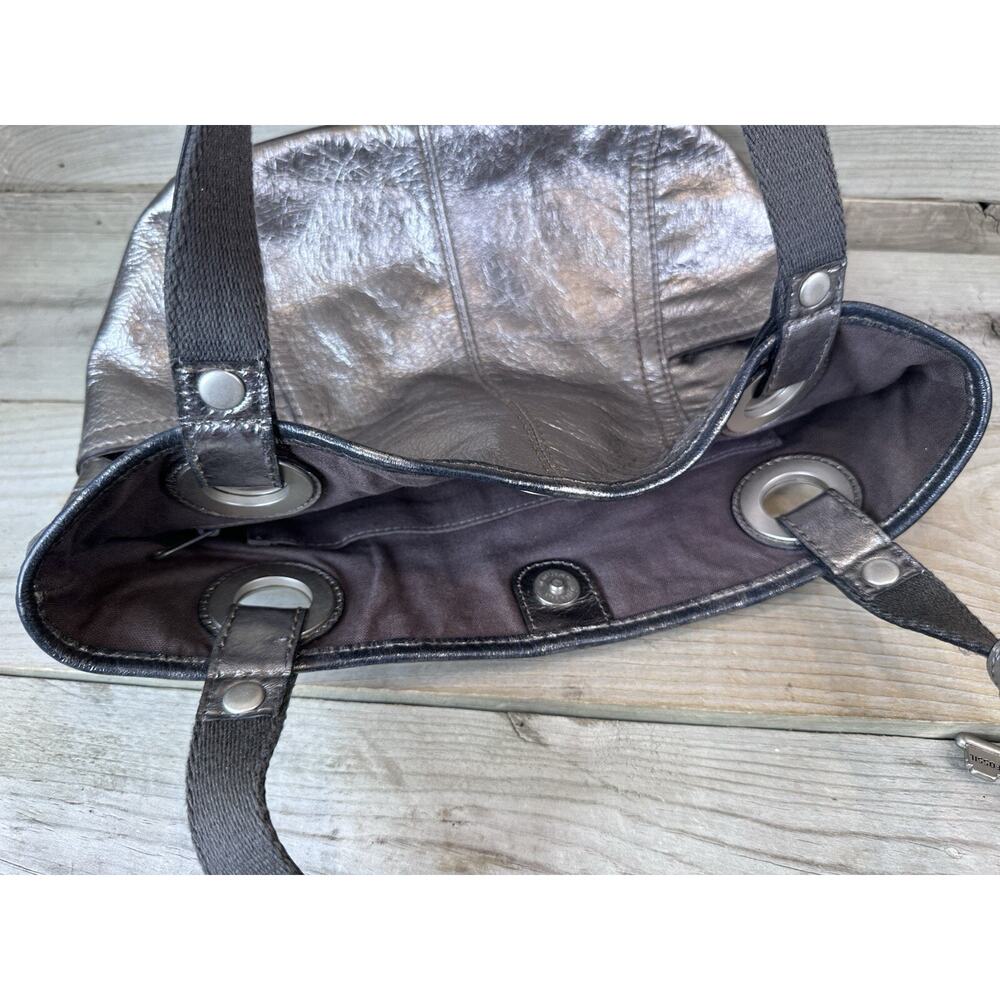 FOSSIL Long Live Vintage Silver Metallic Distressed Leather Hathaway Tote Bag - Picture 6 of 8